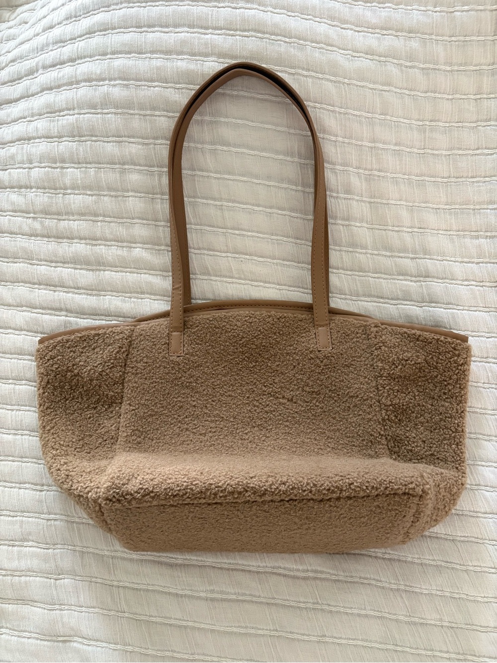 Neiman Marcus Reversible Shearling Teddy Sherpa Camel Tan Tote Bag